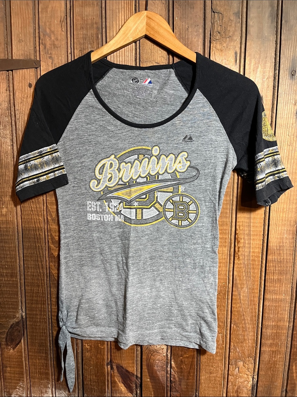 Boston Bruins Women's Gray & Black Raglan Tee